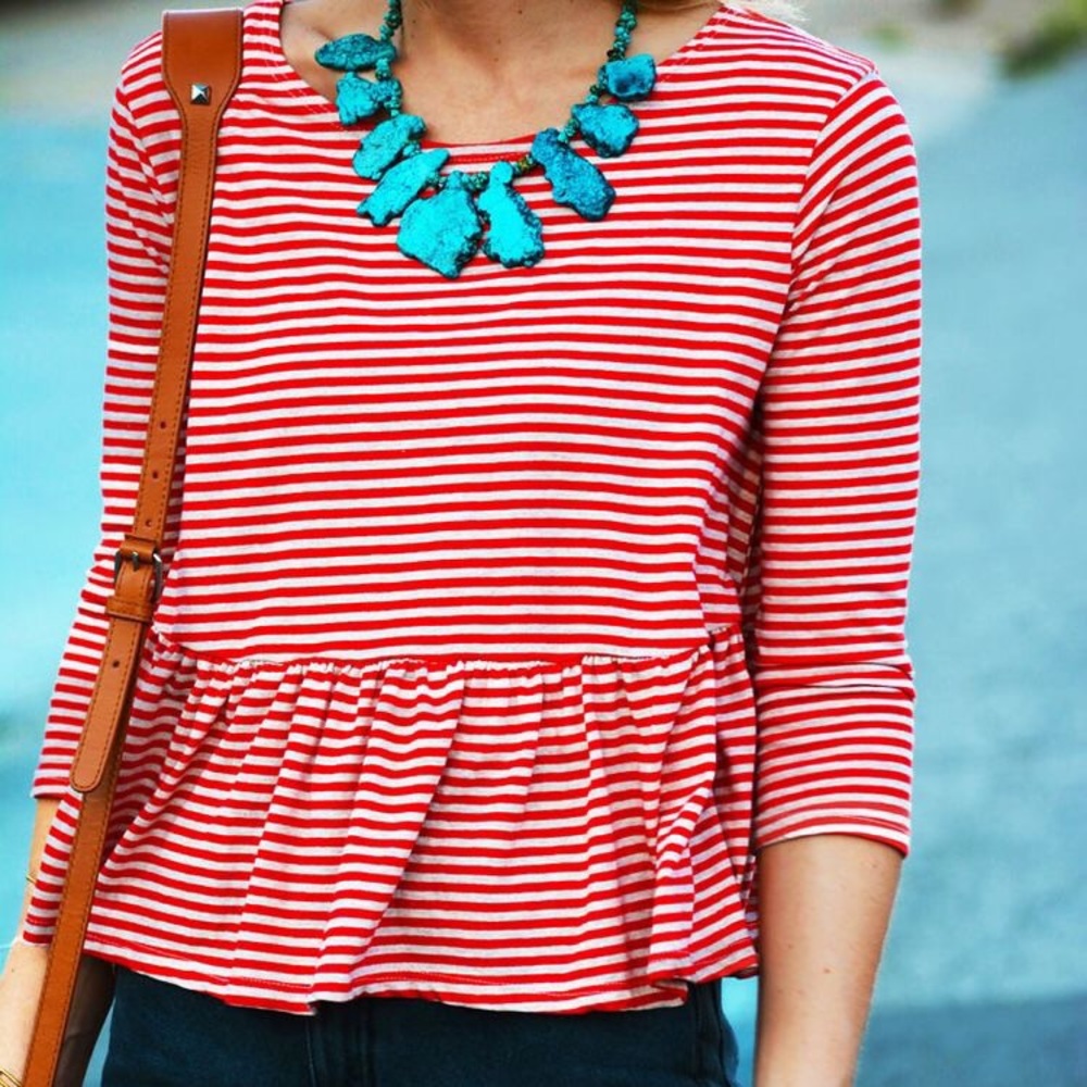 FREE PEOPLE. 3/4 length sleeve, peplum detail